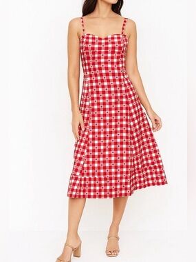 Avec Les Filles Red and White Cherry Gingham Midi Dress. Size 8.